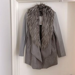 Gray Faux Suede/Faux Fur Coat